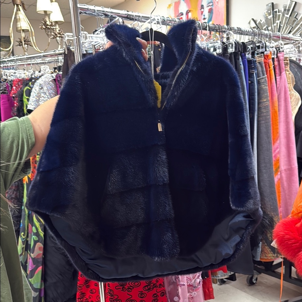 Neiman Marcus Midnight Blue Faux Fur Cape